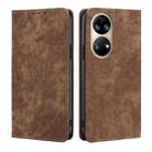 For Huawei P50 RFID Anti-theft Brush Magnetic Leather Phone Case(Brown) - 1