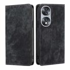 For Honor 70 RFID Anti-theft Brush Magnetic Leather Phone Case(Black) - 1