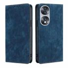 For Honor 70 RFID Anti-theft Brush Magnetic Leather Phone Case(Blue) - 1