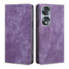 For Honor 70 RFID Anti-theft Brush Magnetic Leather Phone Case(Purple) - 1