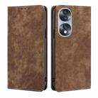 For Honor 70 RFID Anti-theft Brush Magnetic Leather Phone Case(Brown) - 1