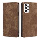 For Samsung Galaxy A73 5G RFID Anti-theft Brush Magnetic Leather Phone Case(Brown) - 1