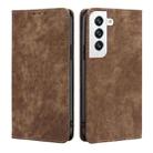 For Samsung Galaxy S21 5G RFID Anti-theft Brush Magnetic Leather Phone Case(Brown) - 1