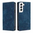 For Samsung Galaxy S21 FE 5G RFID Anti-theft Brush Magnetic Leather Phone Case(Blue) - 1