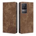 For Xiaomi Redmi K50/K50 Pro RFID Anti-theft Brush Magnetic Leather Phone Case(Brown) - 1