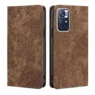 For Xiaomi Redmi Note 11 5G/Poco M4 Pro 5G RFID Anti-theft Brush Magnetic Leather Phone Case(Brown) - 1