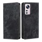 For Xiaomi 12 RFID Anti-theft Brush Magnetic Leather Phone Case(Black) - 1