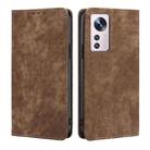 For Xiaomi 12 RFID Anti-theft Brush Magnetic Leather Phone Case(Brown) - 1