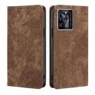 For ZTE Blabe V30 RFID Anti-theft Brush Magnetic Leather Phone Case(Brown) - 1