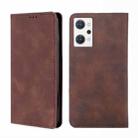 For OPPO Reno7 A JP Version Skin Feel Magnetic Horizontal Flip Leather Phone Case(Dark Brown) - 1