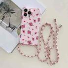 For iPhone 13 Pro Max Lanyard Small Floral TPU Phone Case (Pink Lanyard + Red Flower) - 1