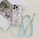 For iPhone 13 Pro Max Lanyard Small Floral TPU Phone Case (Blue) - 1