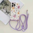 For iPhone 13 Pro Max Lanyard Small Floral TPU Phone Case (Purple) - 1