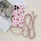 For iPhone 13 Lanyard Small Floral TPU Phone Case(Pink Lanyard + Red Flower) - 1