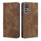 For TCL 30 5G/30+ 5G RFID Anti-theft Brush Magnetic Leather Phone Case(Brown) - 1