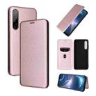For HTC Desire 22 Pro Carbon Fiber Texture Flip Leather Phone Case(Pink) - 1