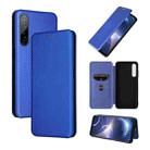 For HTC Desire 22 Pro Carbon Fiber Texture Flip Leather Phone Case(Blue) - 1