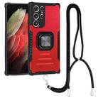 For Samsung Galaxy S22 Ultra 5G Lanyard Aluminum and TPU Phone Case(Red) - 1