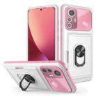 For Xiaomi 12 / 12S Card Ring Holder PC + TPU Phone Case(White+Pink) - 1