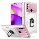 For Motorola Moto E40 / E20 Card Ring Holder PC + TPU Phone Case(White+Pink) - 1