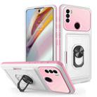 For Motorola Moto G60 Card Ring Holder PC + TPU Phone Case(White+Pink) - 1