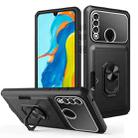 For Huawei P30 Lite Card Ring Holder PC + TPU Phone Case(Black) - 1