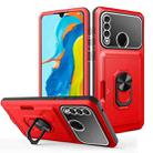 For Huawei P30 Lite Card Ring Holder PC + TPU Phone Case(Red+Black) - 1