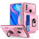 For Huawei Y9 Prime 2019 Card Ring Holder PC + TPU Phone Case(Pink+Wine Red) - 1