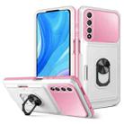 For Huawei Y9s Card Ring Holder PC + TPU Phone Case(White+Pink) - 1