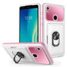 For ZTE Blade L210 Card Ring Holder PC + TPU Phone Case(White+Pink) - 1