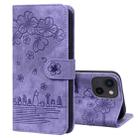 For iPhone 13 mini Cartoon Sakura Cat Embossed Leather Case (Purple) - 1