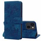 For iPhone 13 Cartoon Sakura Cat Embossed Leather Case(Royal Blue) - 1