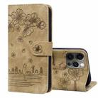 For iPhone 13 Pro Cartoon Sakura Cat Embossed Leather Case (Brown) - 1