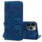 For iPhone 13 Pro Cartoon Sakura Cat Embossed Leather Case (Royal Blue) - 1