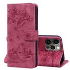 For iPhone 13 Pro Max Cartoon Sakura Cat Embossed Leather Case (Wine Red) - 1