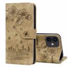 For iPhone 12 mini Cartoon Sakura Cat Embossed Leather Case (Brown) - 1