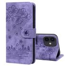 For iPhone 12 mini Cartoon Sakura Cat Embossed Leather Case (Purple) - 1