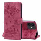 For iPhone 12 mini Cartoon Sakura Cat Embossed Leather Case (Wine Red) - 1