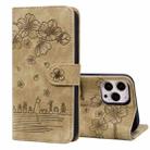 For iPhone 12 / 12 Pro Cartoon Sakura Cat Embossed Leather Case(Brown) - 1