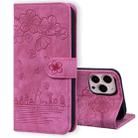 For iPhone 12 / 12 Pro Cartoon Sakura Cat Embossed Leather Case(Rose Red) - 1