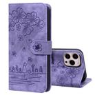 For iPhone 12 / 12 Pro Cartoon Sakura Cat Embossed Leather Case(Purple) - 1