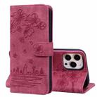 For iPhone 12 Pro Max Cartoon Sakura Cat Embossed Leather Case(Wine Red) - 1