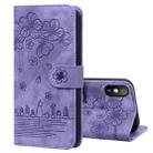 For iPhone X / XS Cartoon Sakura Cat Embossed Leather Case(Purple) - 1