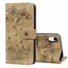 For iPhone XR Cartoon Sakura Cat Embossed Leather Case(Brown) - 1