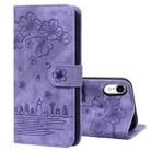 For iPhone XR Cartoon Sakura Cat Embossed Leather Case(Purple) - 1