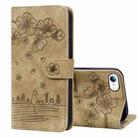 For iPhone SE 2022 / SE 2020 / 8 / 7 Cartoon Sakura Cat Embossed Leather Case(Brown) - 1