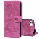 For iPhone SE 2022 / SE 2020 / 8 / 7 Cartoon Sakura Cat Embossed Leather Case(Rose Red) - 1