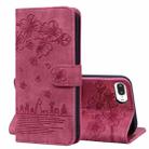 Cartoon Sakura Cat Embossed Leather Case For iPhone 7 Plus / 8 Plus(Wine Red) - 1