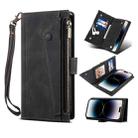 For iPhone 14 Pro Retro Frosted RFID Flip Leather Phone Case(Black) - 1