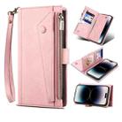 For iPhone 14 Pro Max Retro Frosted RFID Flip Leather Phone Case (Rose Gold) - 1